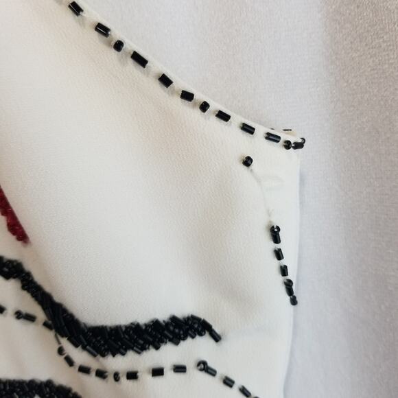 White Blouse Halter Choker Top with Black and Red Beads High neck - Picture 4 of 6